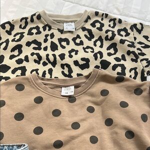 Zara Kids Beige Leopard and Brown Polka Dot Sweatshirts
